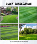 Collage showing well-maintained lawns and sports fields for quick landscaping, ideal for cutting grass and weeds.