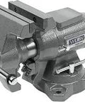 Pro Grade Four And A Half Inch Bench Vise with 360 Degree Swivel Head and Indexed Thirty Degree Angles Replaceable Steel Pipe Jaws