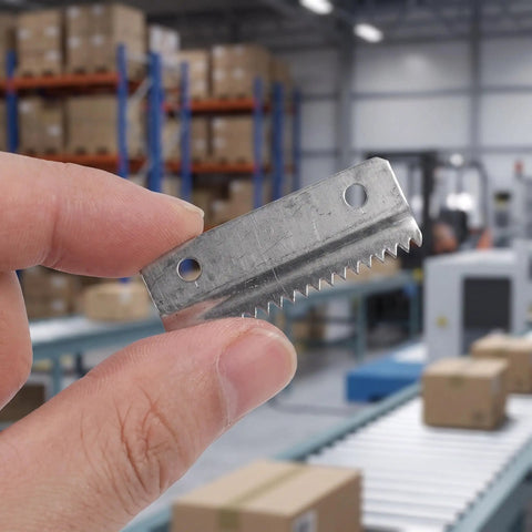 Metal Tape Cutter Replacement Blades With Beefy Serrated Teeth, 10 Pack, Fits Box Tape Dispenser, Spare Parts For Shipping And Warehouse Packaging, Compatible With Most Desktop And Standalone Tape Dispensers, serrated steel blade held by hand