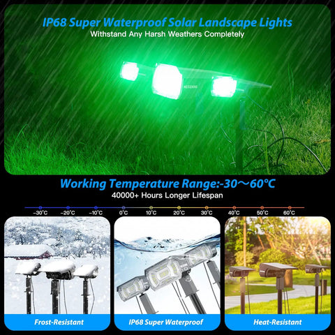Multicolor Solar Spot Lights Outdoor 100LED with 3.5W Panel Powers Two 40LED Color Changing Spots IP68 Waterproof 9 Lighting Modes