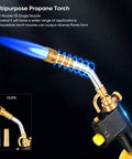 Propane Torch Head With 3 Interchangeable Nozzles, Trigger Start Ignition For High Heat Welding Soldering And Cooking, Gas Tank Not Included, Durable Home And Workshop Tool with blue flame