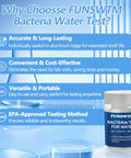 Coliform Bacteria Water Test Kit 12-Pack Super Sensitive For Well Water Tap Pool Spring Pond Lake Drinking Quality Tester DIY Easy Fast Results Under 48 Hours No Fuss top view of sealed testing kit with informational text.