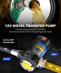 12V Diesel Transfer Pump 12 GPM Portable Electric Fuel Pump for Oil Change with inlet and outlet detail