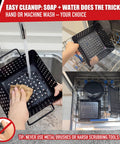 Small Nonstick 3 Piece Grill Basket Set For Vegetables Seafood And Meat Perfect For Grillin And Chillin BBQ shown being cleaned