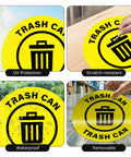 5 Pack 17 By 17 Inch Self Adhesive Trash Can Sign For Industrial And Office Spaces Caution Safety Vinyl Waterproof Signage Durable Moisture Resistant With Strong Adhesion Easy To Read For Workplace Compliance showing UV protection, waterproofing, and installation