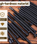 20 Piece Leather Stamping Tools Set With Various Shape Stamps For Saddle Making Carving And Craft DIY Projects Great For Beginners And Pros Durable Stainless Steel Craft Tools Ideal For Leather Hobbyists And Professionals Alike displayed on a wooden surface showing high-hardness material features.