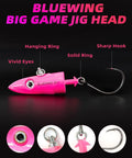Big Game Swing Hook Jig Head With Heavy Duty Stainless Steel Ball Bearing Swivel, High Carbon Steel Hook, Saltwater Lead Jighead Pink 4oz on black background