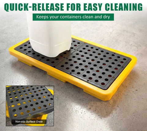 3 Pack Spill Containment Pallets With Drain 26 X 14 X 4.7 Inch 5.3 Gallon Capacity Countertop Spill Tray for Lab Chemicals Fluids Oils