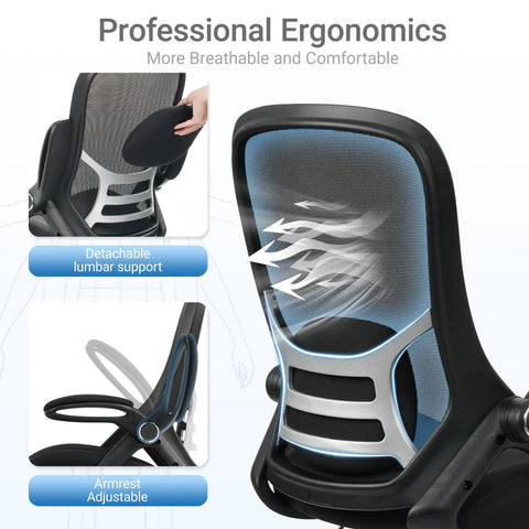 Close-up of Big And Tall 400 Pound Capacity Heavy Duty Drafting Chair with lumbar support and adjustable armrests.
