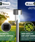 12 Pack Outdoor Solar Lights Stainless Steel Garden Pathway Lights Waterproof for Patio, showing automatic sensor control.