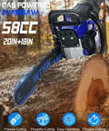 58cc Gas Powered Chainsaw With 20 Inch And 18 Inch Quick Switch Bars Large 550 Ml Fuel Tank And 260 Ml Oil Tank Automatic Chain