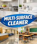 Collage highlighting All Purpose Disinfectant Cleaner For Home And Pro Use Kills 99.9 Percent Of Germs On Multi Surface Areas With Fresh Lemon Scent