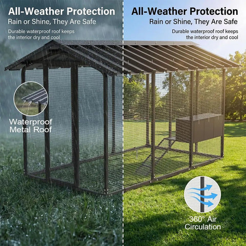 Walk-In Chicken Coop For Backyards Big Rugged 9 By 6 By 6 Feet Predator-Proof All-Metal Cage With Galvanized Steel Roof and Nesting Boxes
