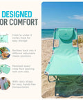 Teal Open Face Chaise Lounge With Face Cavity Design, Arm Slots, And Plush Pillow, Ultra Lightweight Foldable Tanning Lounger on beach