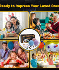 Collage featuring Totally Awesome Gemstones Dig Kit For Kids shown with birthday and family settings, surrounded by gems.
