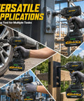 Beast Mode Cordless Brushless Impact Wrench With Ultra High Torque 1700 Nm, 1254 Foot Pounds, 3500 IPM, Half Inch Drive, 6 Socket Set, Includes Two 4Ah Batteries, Heavy Duty Tool For Truck And Workshop used on wheel bolts and steel beams