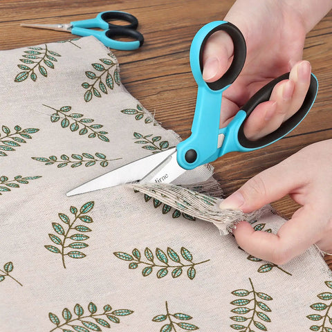 Sewing Scissors Bundle Set For Quick Cuts And Precise Sewing, 9 Inch fabric scissors cutting patterned fabric on table
