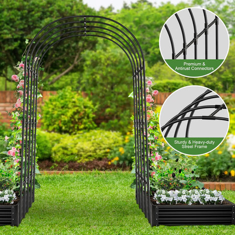 Sturdy Metal Garden Arch Trellis For Climbing Plants Outdoor Yard And Garden With Decorative Wire Lattice Black Finish, Oversized 49.2W By 59.1D By 90.6H, Rustproof Steel