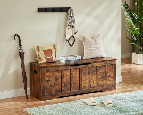 Extra Large Wooden Storage Bench With Seat Lid, Rustic Brown Entryway Organizer And Blanket Box, Super Spacious Furniture To Hide Your Daily Gear While Adding Major Cozy Vibe And Practical Charm
