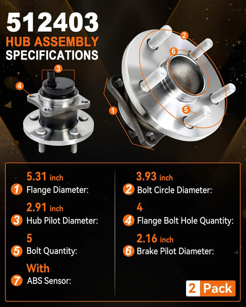Detailed specifications for rear wheel hub bearing assembly for Toyota Corolla Pontiac Matrix Vibe 2009 to 2019.