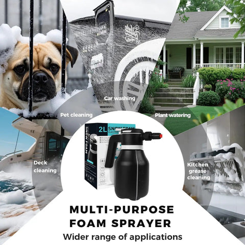 Vssoc 2L Cordless Electric Foam Sprayer For Car Wash, versatile cleaning tool shown in use for various applications.