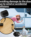 Low Profile Trailer Door Holder Kit With Rubber Bumpers Four Sets for RVs demonstrating secure door holding