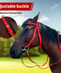 Horse wearing Adjustable Horse Bridle Set With Stainless Steel Bit And Reins, Durable Nylon Webbing Headstall, non-slip design