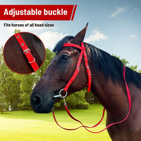 Horse wearing Adjustable Horse Bridle Set With Stainless Steel Bit And Reins, Durable Nylon Webbing Headstall, non-slip design