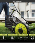Manual Reel Lawn Mower For Small Yards No Gas With 16 Inch Cutting Width in use on lawn near house