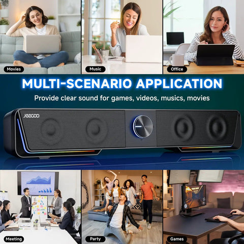 Clear Sound Bluetooth Computer Speakers With USB Plug And Play LED Light Bar For Desktop Laptop And Monitor scenario use