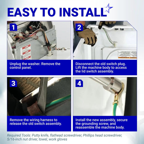 Installation steps for Ultra Durable Washer Lid Switch Replacement For Whirlpool And Kenmore Fits 285671 3352629 3352630