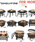 Collage of various 26 Inch Outdoor Wood Burning Fire Pit Heavy Duty Steel Bonfire Bowl With Spark Screen Log Grate And Poker