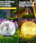 Epic Yard Glow Solar Globe Garden Lights 80 LED Cracked Glass Outdoor Ground Path Lights glowing at night