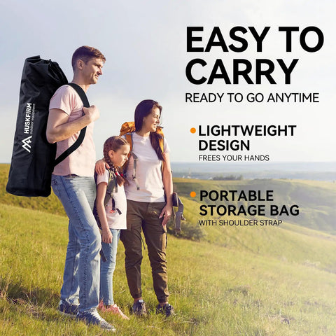 Family carrying Three Person Folding Camping Chair Couch With Padded Comfort Oversized Outdoor Loveseat on hiking trail.