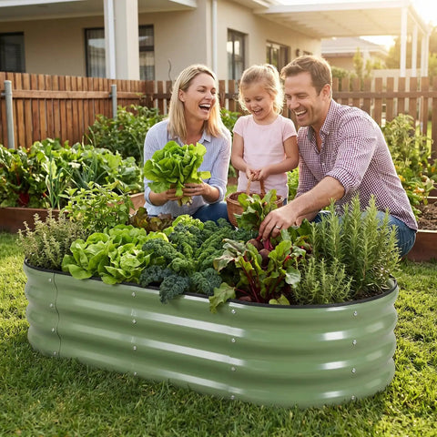 Family gardening with Galvanized Raised Garden Bed Kit For Outdoor Use 4x2x1 Feet Durable Metal Planter Box For Vegetables And Flowers