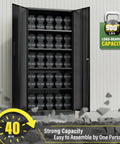 Front view of 72 Inch Black Steel Garage Storage Cabinet With Doors And Adjustable Shelves Lockable Metal Cabinet displaying load capacity.