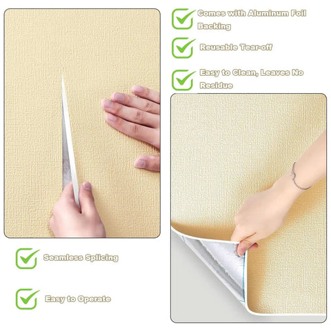Premium Beige Thermal Peel And Stick Wall Panels 9mm Thick XPE Foam Insulation showing easy peeling and application process.
