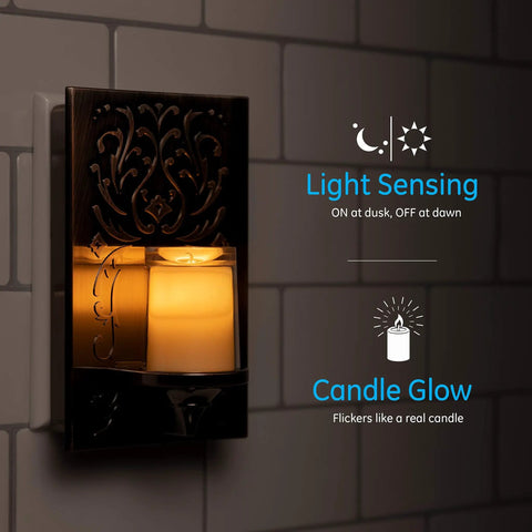 Decorative LED Night Light With Plug-In Dusk-To-Dawn Sensor In Warm White Brushed Nickel Finish for Living Room Bedroom Nursery