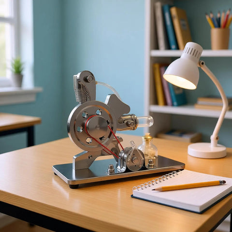 Hot Air Stirling Engine Educational Toy Kit With Multicolor LED Lights And DIY Electricity Generator Unique L Shape Engine Design Hands On Science Kit For Curious Minds And Kids on desk
