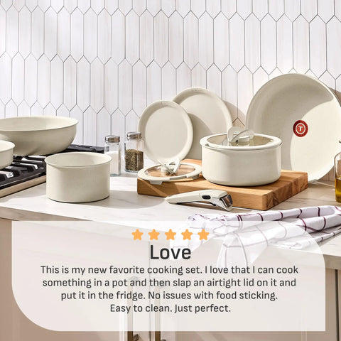 Detachable Handle Cookware Set With Stackable Pots And Pans, Nonstick Granite Titanium, 11 Piece Kitchen Set for RV Camping, Beige.