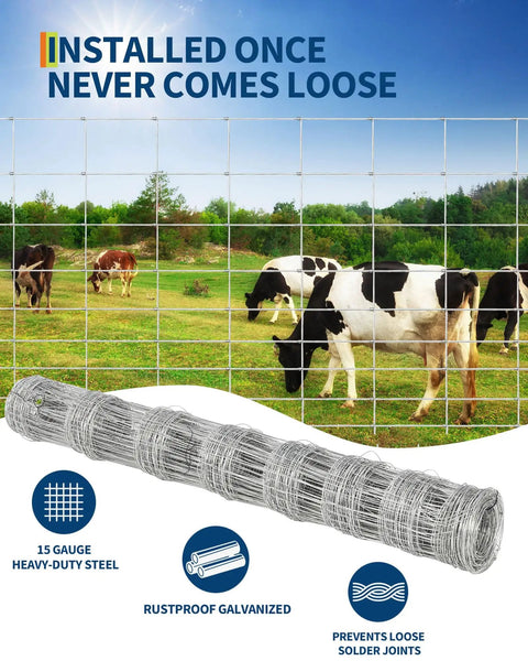Image of Cattle Fence 4ft By 328ft Heavy Duty Galvanized Wire And Chain Link Fence for Hog Goat Sheep and Deer Livestock Yard Protection.
