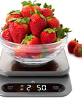 Beast Mode Kitchen Scale For Bulk Cooking 22 Pound Digital Food Scale With 1 Gram Precision, strawberries on stainless steel platform