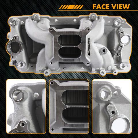 Chevy Big Block Air Gap Aluminum Intake Manifold Dual Plane For 1966-2000 BBC V8 Engines 396 402 427 454 face view