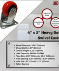 Heavy Duty 4 Inch Polyurethane Caster Wheels Set, features a swivel design, 440 lbs capacity, ideal for industrial use.