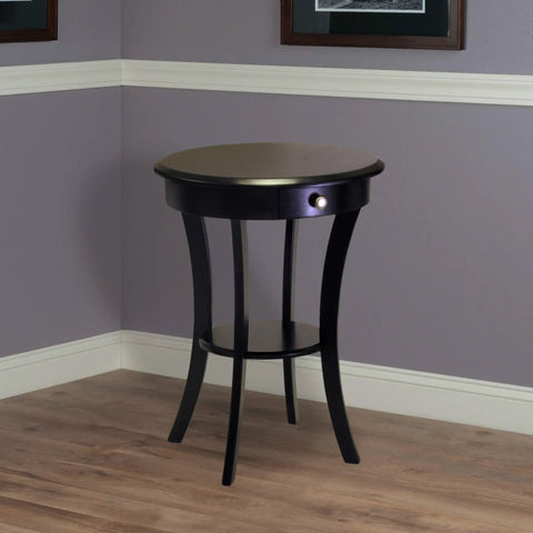 Sasha Round Accent Table With Drawer And Shelf In Black Finish Modern End Table For Living Room Or Bedroom Engineered Wood Construction