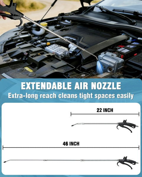 Beefy High Volume Air Blow Gun With 22 To 46 Inch Extendable Nozzle for dust removal in engine bay