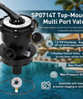 Rock Solid Top Mount Multiport Valve Direct Swap For Swimming Pool Filters Delivers Smooth Seven Position Dial Operation and Hassle Free Backwash Rinse Upkeep Year Round, showing 1.5 inch plumbing connection.