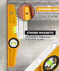 Shop Tested Ten Inch Aluminum Die Cast Magnetic Torpedo Level With Badass Rare Earth Magnet showing hanging hole and strong magnet feature.