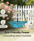 Hanging Solar Bird Bath Fountain Upgrade 3-Layer Cascading Water Feature For Outdoor Garden Decor Ideal For Patio, Yard, Backyard And Lawn, Solar Powered, No Wires, Worry-Free Sunlit Bird Bath Attraction