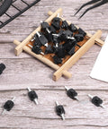 80 Piece Mini Latching Push Button Switch On Off Self Lock DC 30V 1A Black Micro Switches on wooden tray